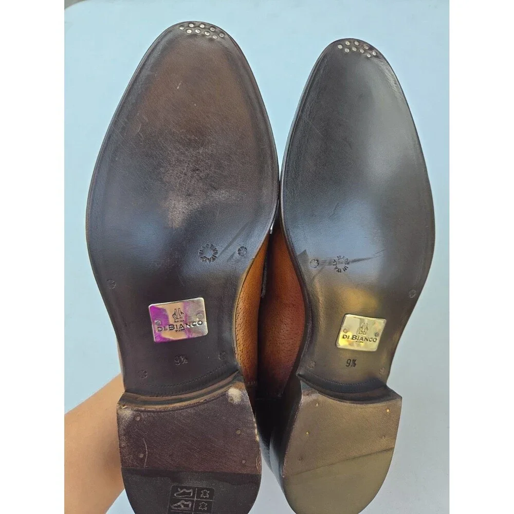 Di Bianco Scarpe Criss Cross Loafers Slip On Shoes Mens 9.5 Brown Leather Penny